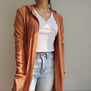 Brown-Orange Long Hooded Cardigan